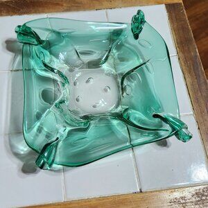 Murano Fratelli green glass bubble square bowl